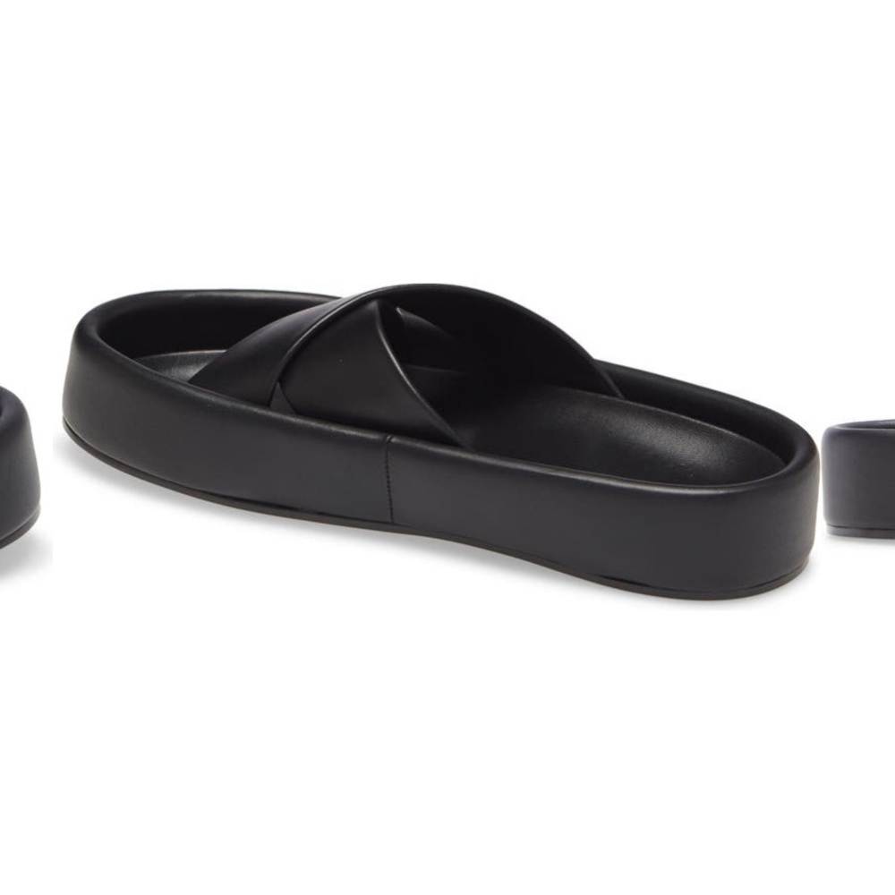 FRAME Le Laurel Black Leather Platform Slide Sandals sz 40